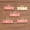 Pink enamel 2028 year charms with KC gold alloy plating for DIY jewelry making - 2028 Rose Red