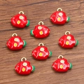 Set of 8 red enamel fish charms with gold-plated alloy rings for DIY jewelry making - 1 Piece / 13x14mm / Red Fish