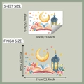 Dettaglio dimensioni foglio e misura finale degli adesivi murali con luna e stelle - Stile Dipinto (fun-e233)