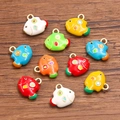 Pendentifs poissons tropicaux en alliage coloré avec boucle dorée pour bijoux DIY - 1 pièce / 13x14mm / Poisson de Couleur Mixte Aléatoire