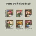 Detailed 6-piece set of 3D floral vase wall decals with roses and tulips in wood frames - Painted Vase Composition (fun-f505)