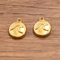 Pendentif rond en acier inoxydable 304 doré avec texture ondulée pour bijoux DIY - Relief de Vague (1550) / 1 Pièce (10x12mm) / Or