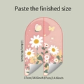 Detail view of pink arch wall decal with floral daisy pattern and dimension marks - 74x114cm