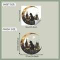 Detailed wall sticker dimensions showing 39x39cm sheet size and cat castle moon design - 39*39cm/fun-f512