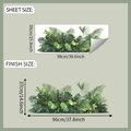 Detail view of tropical monstera leaf wall decal sheet and finished application size guide - Tropical Green Plants (fun-L119)