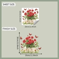 Detail view of red rose and butterfly wall stickers with size layout specifications - 29x29cm
