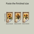 Set di 3 adesivi murali con girasoli effetto cornice in legno e misure dettagliate - Decalcomania Tripla Vaso di Girasole (fun-f506 914)