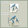 Detailed sheet and finish size display of cartoon blue birds and white flowers wall sticker - 29*29CM (fun-m354)