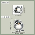 Size chart showing original sheet and finished dimensions for cartoon owl wall sticker - 25x29cm