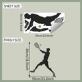 Tennis player silhouette wall sticker showing sheet layout and finished size dimensions - 30*60cm (fun-b122)
