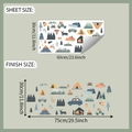 Camping wall stickers set with tents and mountains showing sheet and finish dimensions - 30*60cm/fun-b118