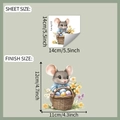 Detailed view of cartoon mouse wall sticker with Easter eggs and product dimensions - 14*14cm (fun-kg133)