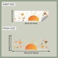 Boho sun and heart wall decal set with layout dimensions and orange color palette - 29*90cm/fun-d42