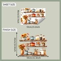 Detail of autumn kitchen wall stickers with pumpkin and floral motifs on shelves - 40*59cm