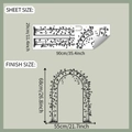 Detailed sheet and finish size dimensions for black floral arch wall decal stickers - 29*90cm