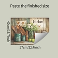 Detail view of rustic kitchen wall decal with wood utensils and daisies on gray background - 40x57cm / Colorful