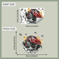 Dettaglio dell'adesivo murale 3D monster truck con dimensioni del foglio e resa finale - Monster Truck (fun-e252) / 40*59cm