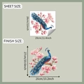 Peacock and pink flower wall sticker showing sheet size and finished application - 28x29cm (fun-f530)