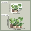 Macro view showing dimensions and layout of green potted plant tropical wall stickers - Green Potted Plants (fun-f527)