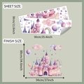 Detail of watercolor castle wall decal showing 30x90cm sheet and 88x94cm finish size - 30*90cm*2 Sheets (fun-c80)
