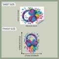 Detailed sheet and finish size specifications for colorful headphone wall decals - 29*39cm/fun-f545