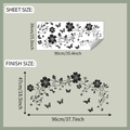 Detail view of black flower vine and butterfly wall sticker with dimensions layout - Black Flower Vine Butterfly Style (fun-h19)