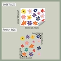 Detaillierte Blatt- und Endmaßangaben für bunte DIY Gänseblümchen Blumen Wandaufkleber - 29x40cm