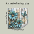 Dettaglio adesivo murale 3D quadrato 34cm con fiori blu e farfalla in stile in rilievo - Stile 34x34cm (fun-f544)