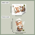 Detailed size chart for cartoon cat chef wall sticker showing layout and finished dimensions - 30*39CM