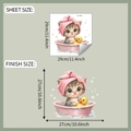 Detail showing sheet size and finish size for cute cat in bathtub wall sticker decoration - 29x29cm (fun-f566)