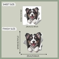 Detail view of 3D Border Collie wall sticker showing dimensions 29x29cm and finish size - Broken Wall Puppy Style (fun-f561) / 29*29cm (fun-f561)