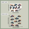 Detail showing cartoon monster truck wall decal sheet dimensions and finish size - Monster Truck Style (fun-e267)