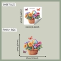 Detaildarstellung der Bogengröße und Fertigmaße der Blumenkorb-Wandaufkleber - Bemalter Blumenkorb Schmetterling (fun-kg139)