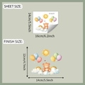 Detail showing wall sticker sheet size 14x16cm and finished size 12x14cm for bear decal - Cartoon Bear Pattern (fun-kg143) / Standard Spec