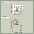 Detailed wall sticker dimensions showing a cute brown rabbit with flowers and butterflies - 12*16cm