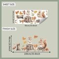 Detail view of autumn squirrel wall stickers showing sheet and finish size dimensions - 39*90CM