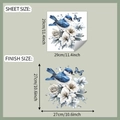 Dimensiones detalladas de la hoja de pegatinas de pared de flores y aves acuarelas - Estilo Pájaro Azul Lirio y Mariposa (fun-m373)