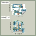 Detail showing Mediterranean window wall sticker dimensions and DIY floral layout - Coffee Heart Style (fun-b147)
