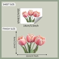 Size guide for pink tulip wall stickers showing sheet and finished display dimensions - Tulip Style (fun-kg144)