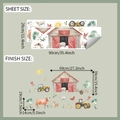 Detailed sheet dimensions for watercolor farm animal wall stickers with barn and cows - 29*90cm (fun-c97)