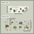 Detail of hanging potted plants and butterflies wall stickers with sheet and finish sizes - 29*90cm