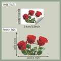 Detailed sheet and finish size dimensions for red rose flower wall stickers - 10*14cm/fun-kg147