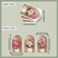 Detail showing dimensions of three 3D floral arch wall stickers with beige finish and pink flowers - Cream White Arch Floral (fun-f628 120 Milk White)