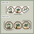 Detailed sheet size 30x90cm and finish dimensions for hexagonal plant wall stickers - Fresh Green Potted Plants Octagonal Frame Style (fun-d51)