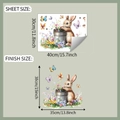 Detail of cartoon rabbit wall stickers showing product dimensions and layout - Watercolor Rabbit Floral Style (fun-f600)