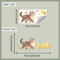 Detail view of cartoon cat and duck wall decals showing layout and finished sizes - 30x60cm (fun-b154)
