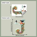 Detaillierte Blatt- und Endgröße des Wandtattoo Buchstabe J mit Blumen und Mädchen Illustration - 30x39cm
