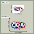Detailed sheet size and finish size guide for the colorful splatter soccer ball sticker - 11x16cm (fun-f678uv Transparent)