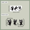 Detailansicht der Bogen- und Fertiggröße für drei Comic-Katzen-Wandaufkleber - 14*29cm