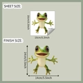 Detail view of funny frog car sticker dimensions showing both sheet and finish sizes - Spreading Limbs Frog Style (fun-f651) / 16x16cm